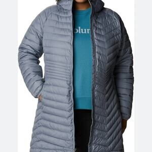 New Columbia Size XS Powder Lite Hooded Long Jacket Silver Grey